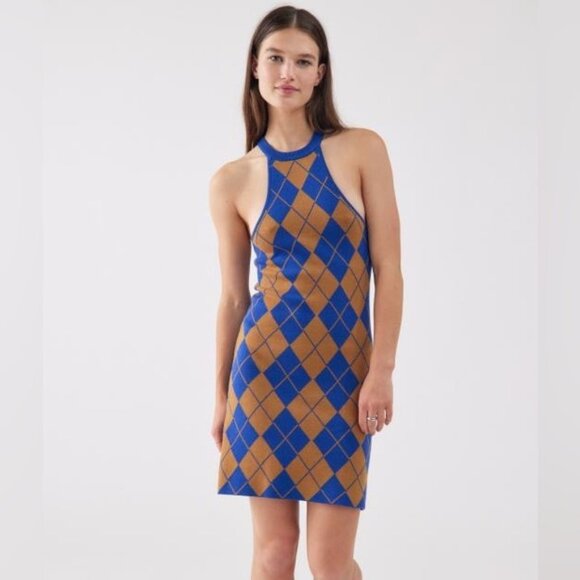 NWT Urban Outfitters Charlie Argyle Knit Mini Dress - Picture 1 of 3